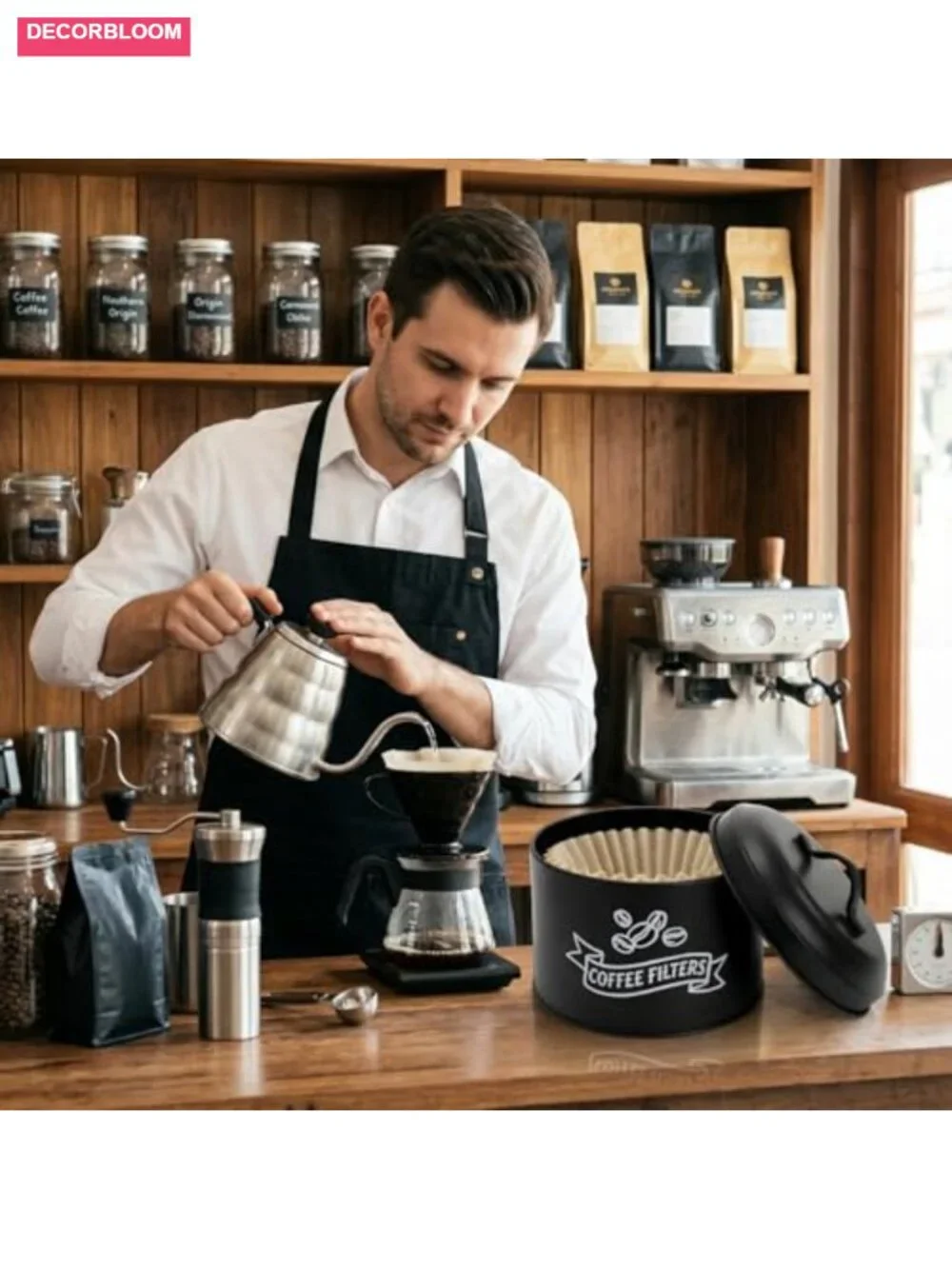 Large Coffee Filter Holder with Lid, Galvanized Iron Dispenser